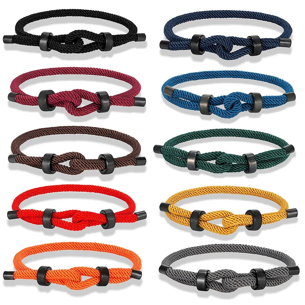 Adjustable Rope Bracelet Black Steel Charm, Waterproof & Durable deideas