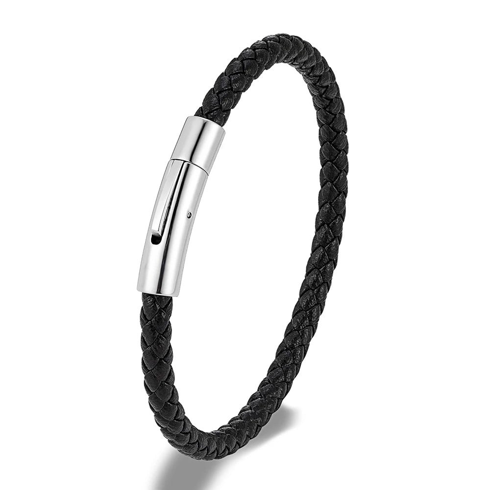 Braided Leather Bracelet - Magnetic Clasp Wristband for Men & Women