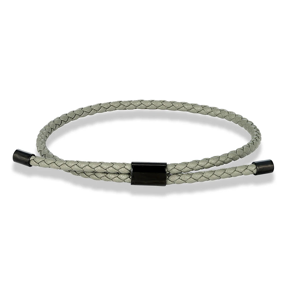 Braided Leather & Steel Adjustable Bracelet – Unisex Charm Style