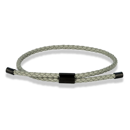 Braided Leather & Steel Adjustable Bracelet – Unisex Charm Style