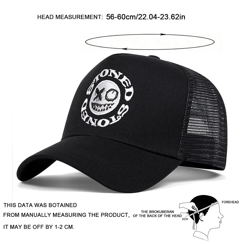 Smiley Face Embroidery Baseball Cap - Mesh Trucker, Adjustable, Unisex