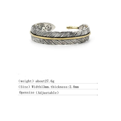 Wild Spirit Feather Cuff  Adjustable Silver Bracelet for Men deideas