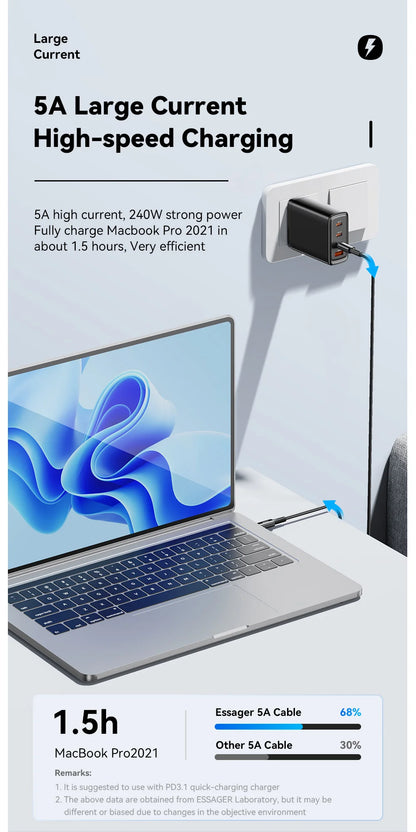 Cable USB-C a USB-C 240W - Carga Rápida 6A, PD 3.1