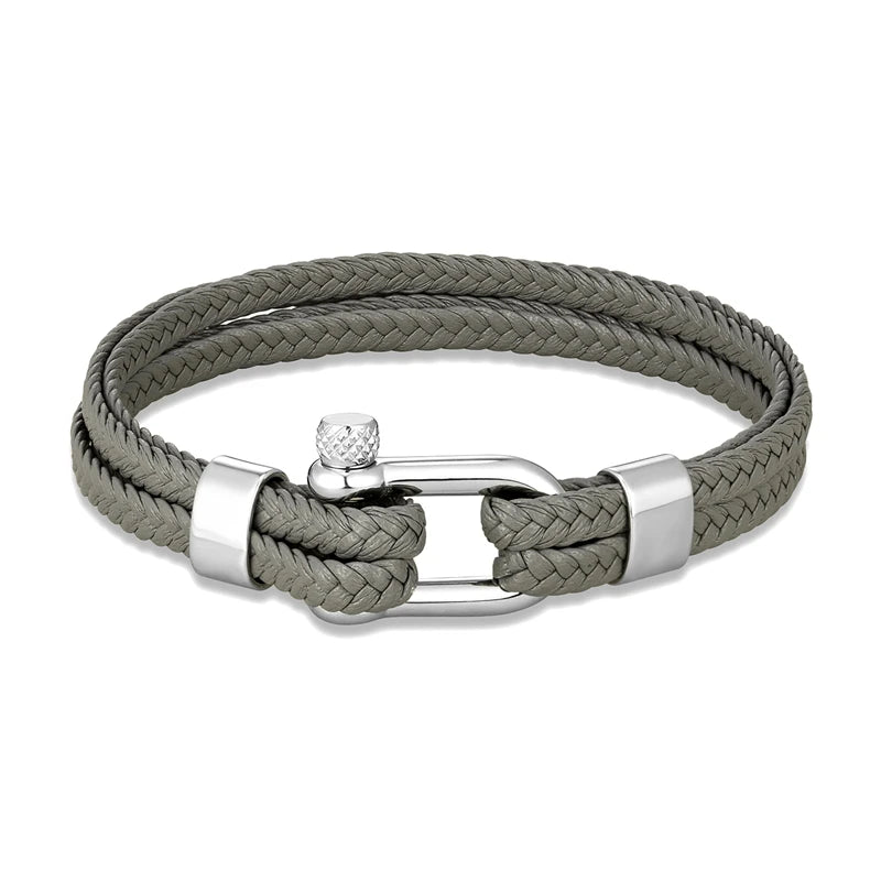 Pulsera Náutica de Ancla - Cuero Trenzado, Acero Inoxidable, 5 Colores, 3 Tallas, Unisex