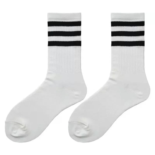 Calcetines de algodón a rayas con cuello redondo - Jacquard, 8 colores, unisex UE 36-43, estilo skate urbano