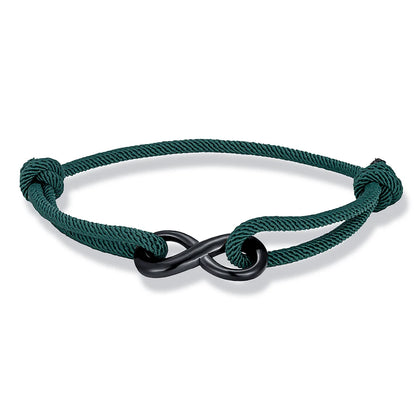 Infinity Duo Bracelet Adjustable Black Rope & Steel
