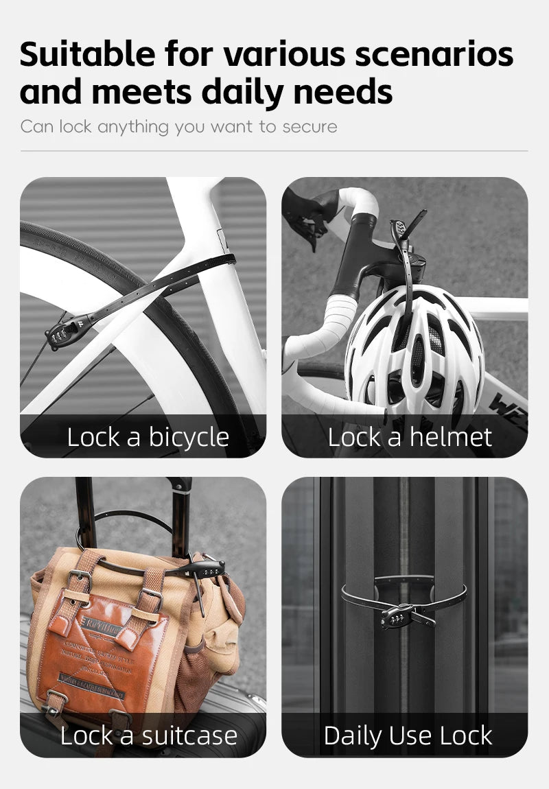 Portable Cable Combination Lock - Zinc Alloy, 3-Digit, 31cm & 53cm, Helmet & Bike