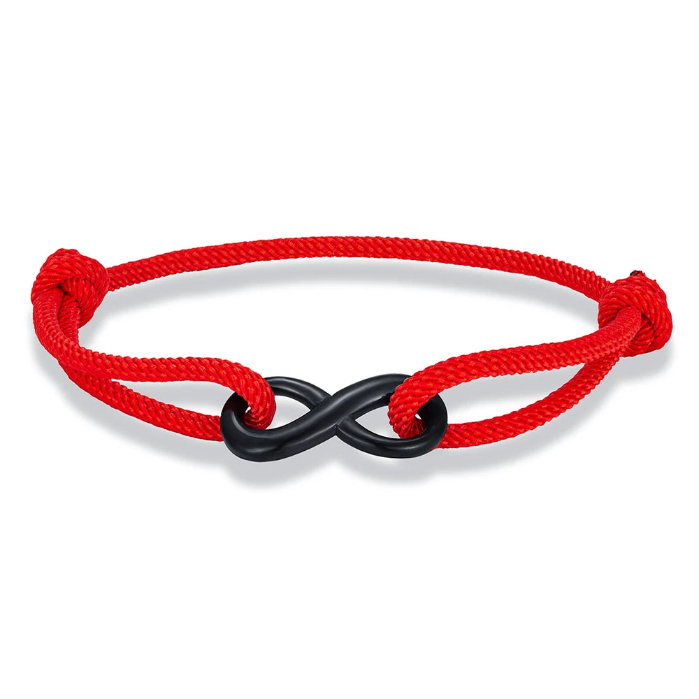 Infinity Duo Bracelet Adjustable Black Rope & Steel
