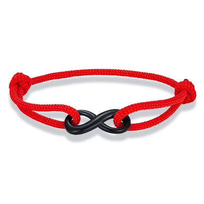 Infinity Duo Bracelet Adjustable Black Rope & Steel