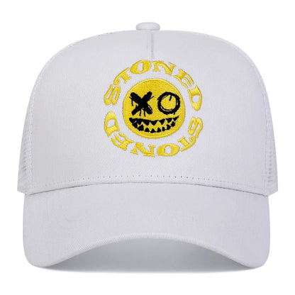 Smiley Face Embroidery Baseball Cap - Mesh Trucker, Adjustable, Unisex
