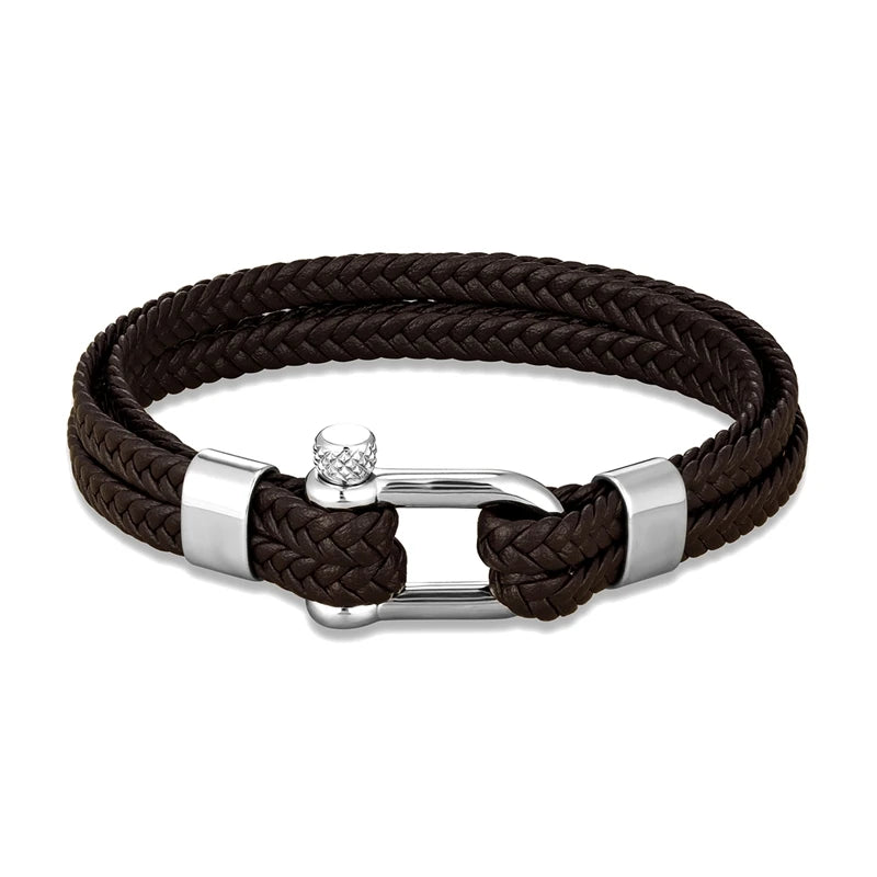 Pulsera Náutica de Ancla - Cuero Trenzado, Acero Inoxidable, 5 Colores, 3 Tallas, Unisex