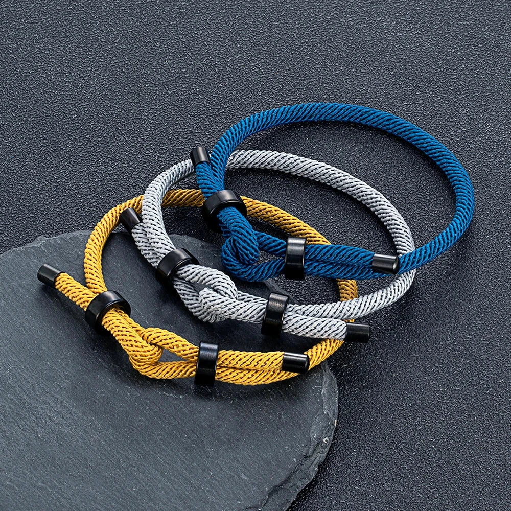 Adjustable Rope Bracelet Black Steel Charm, Waterproof & Durable deideas