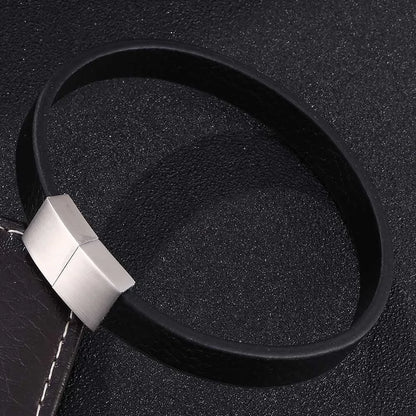 Leather Cross Bracelet - Stainless Steel Charm