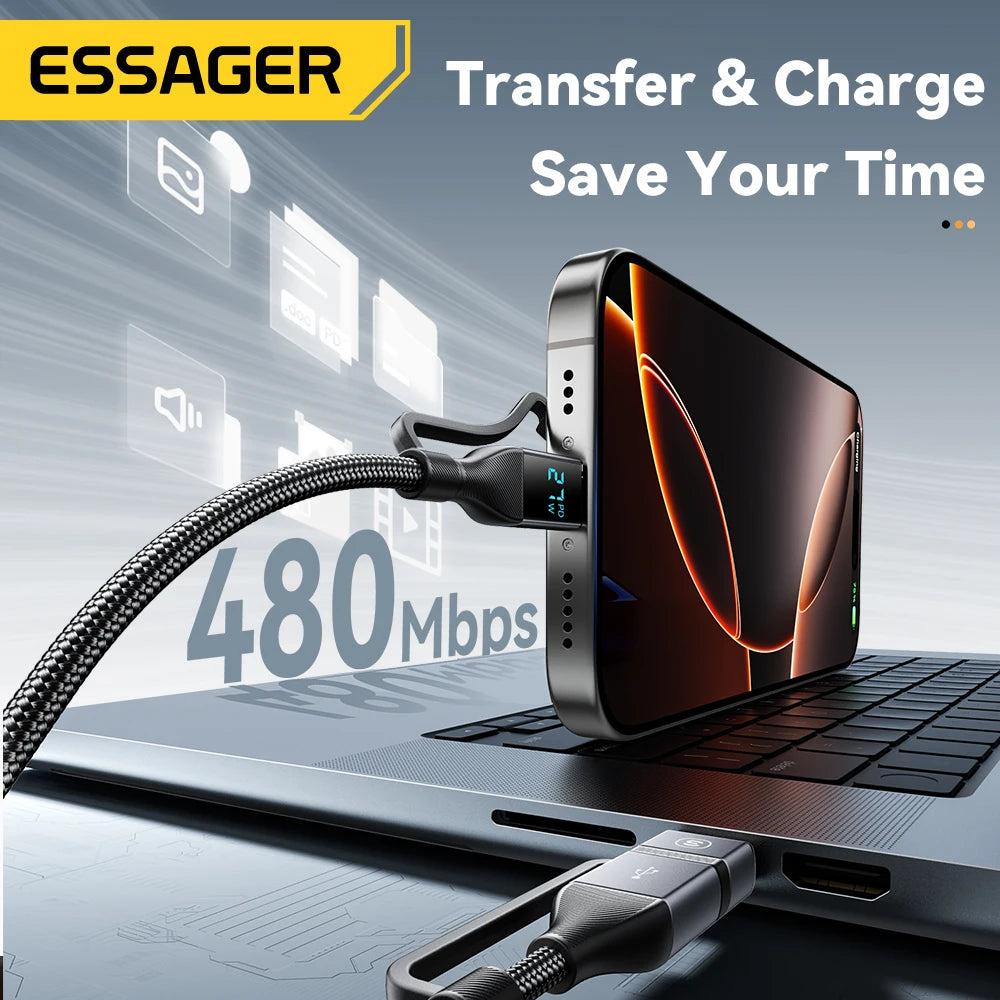 4-in-1 USB Cable 100W – Digital Display, Fast Charging for iPhone, iPad, MacBook & USB-C