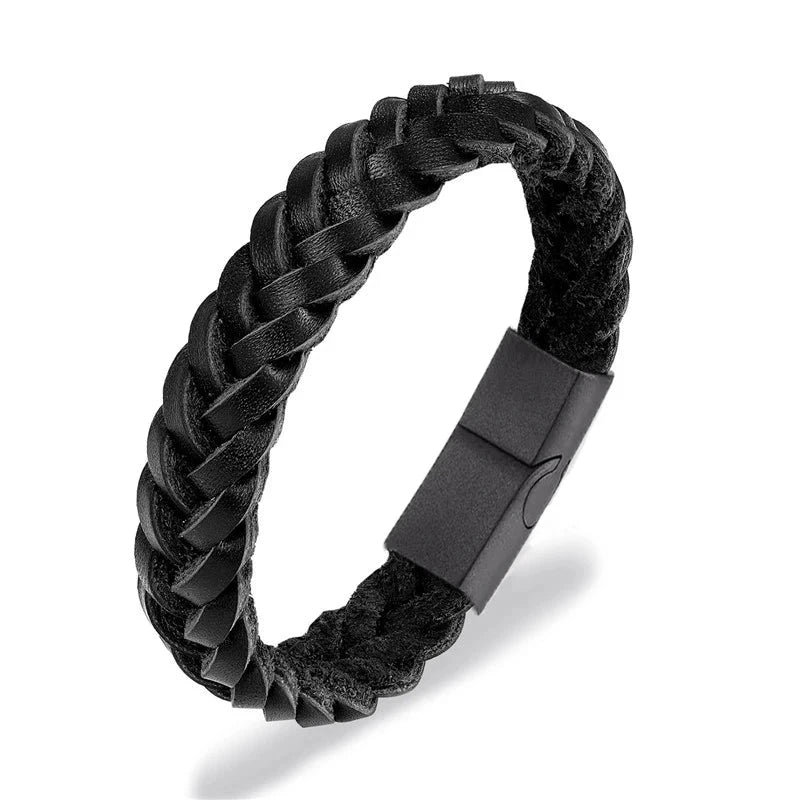 Race Line Brushed Black Leather & Steel Men’s Bracelet deideas