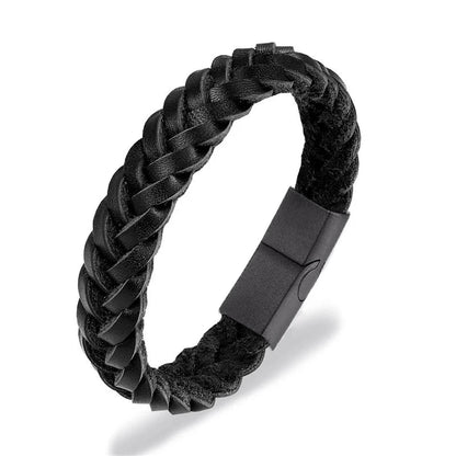 Race Line Brushed Black Leather & Steel Men’s Bracelet deideas