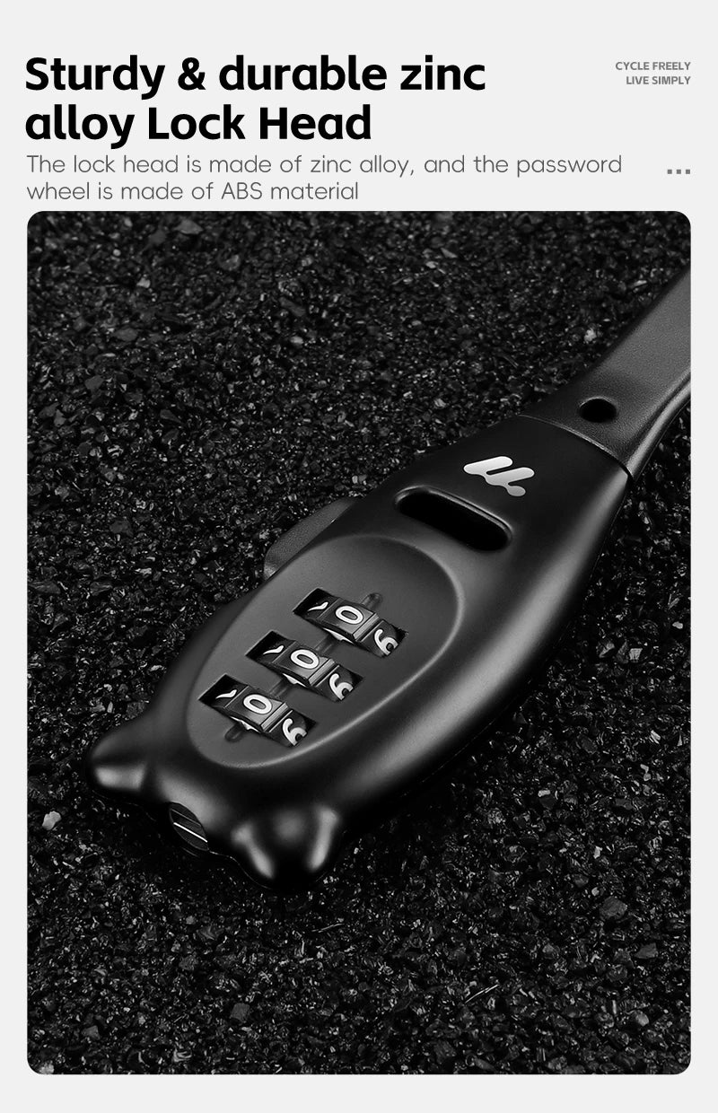 Portable Cable Combination Lock - Zinc Alloy, 3-Digit, 31cm & 53cm, Helmet & Bike