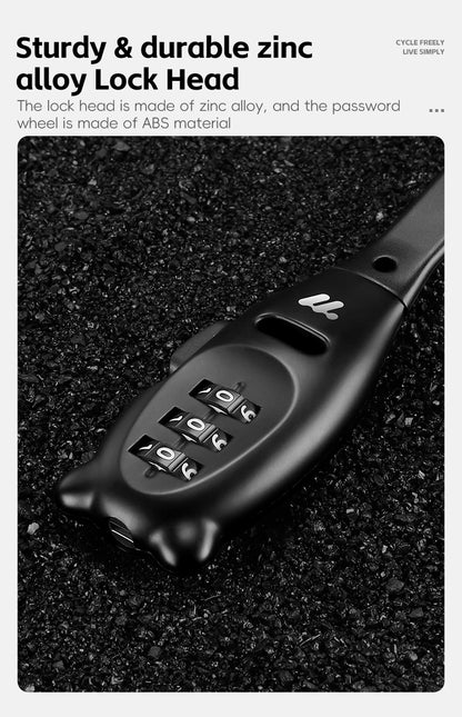 Portable Cable Combination Lock - Zinc Alloy, 3-Digit, 31cm & 53cm, Helmet & Bike