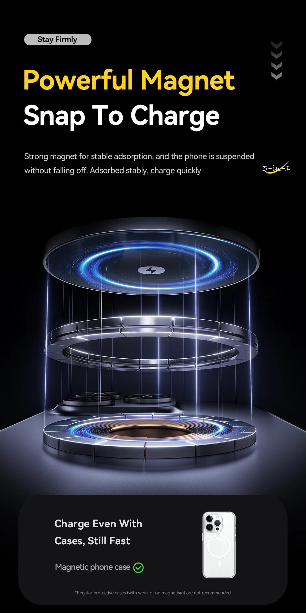 Soporte de cargador inalámbrico 3 en 1 - Carga rápida MagSafe de 15W para iPhone, AirPods y Apple Watch