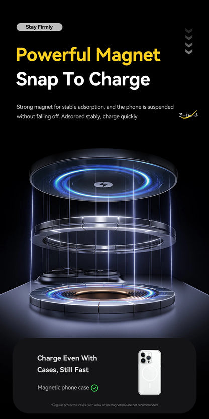 Soporte de cargador inalámbrico 3 en 1 - Carga rápida MagSafe de 15W para iPhone, AirPods y Apple Watch