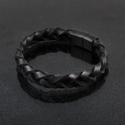 Race Line Brushed Black Leather & Steel Men’s Bracelet deideas