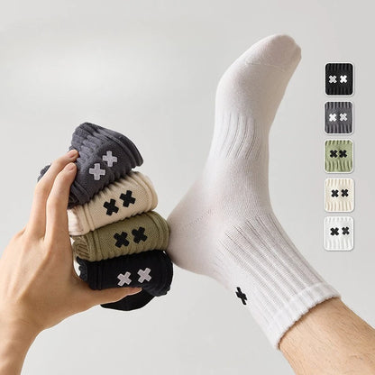Cotton Crew Socks 5-Pack - Mixed Colors, Antibacterial, One Size, Unisex
