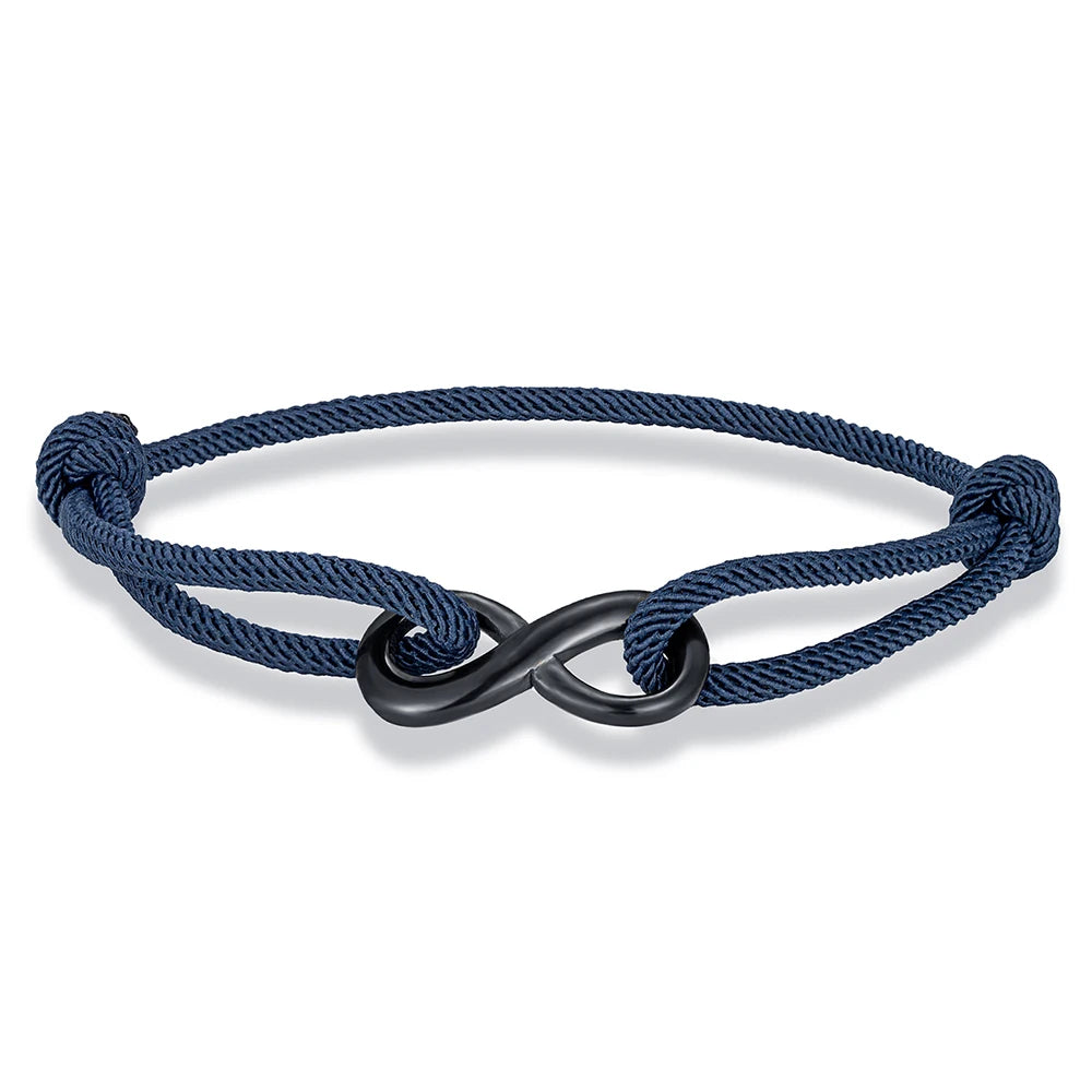 Infinity Duo Bracelet Adjustable Black Rope & Steel