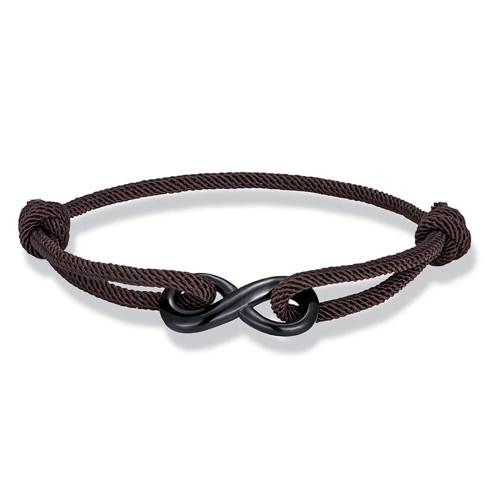 Infinity Duo Bracelet Adjustable Black Rope & Steel