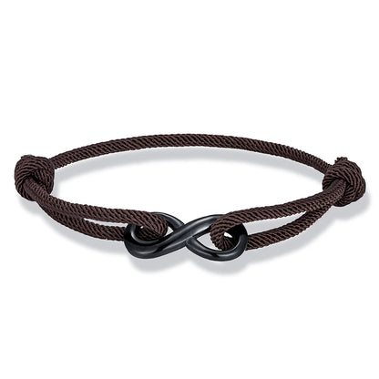 Infinity Duo Bracelet Adjustable Black Rope & Steel