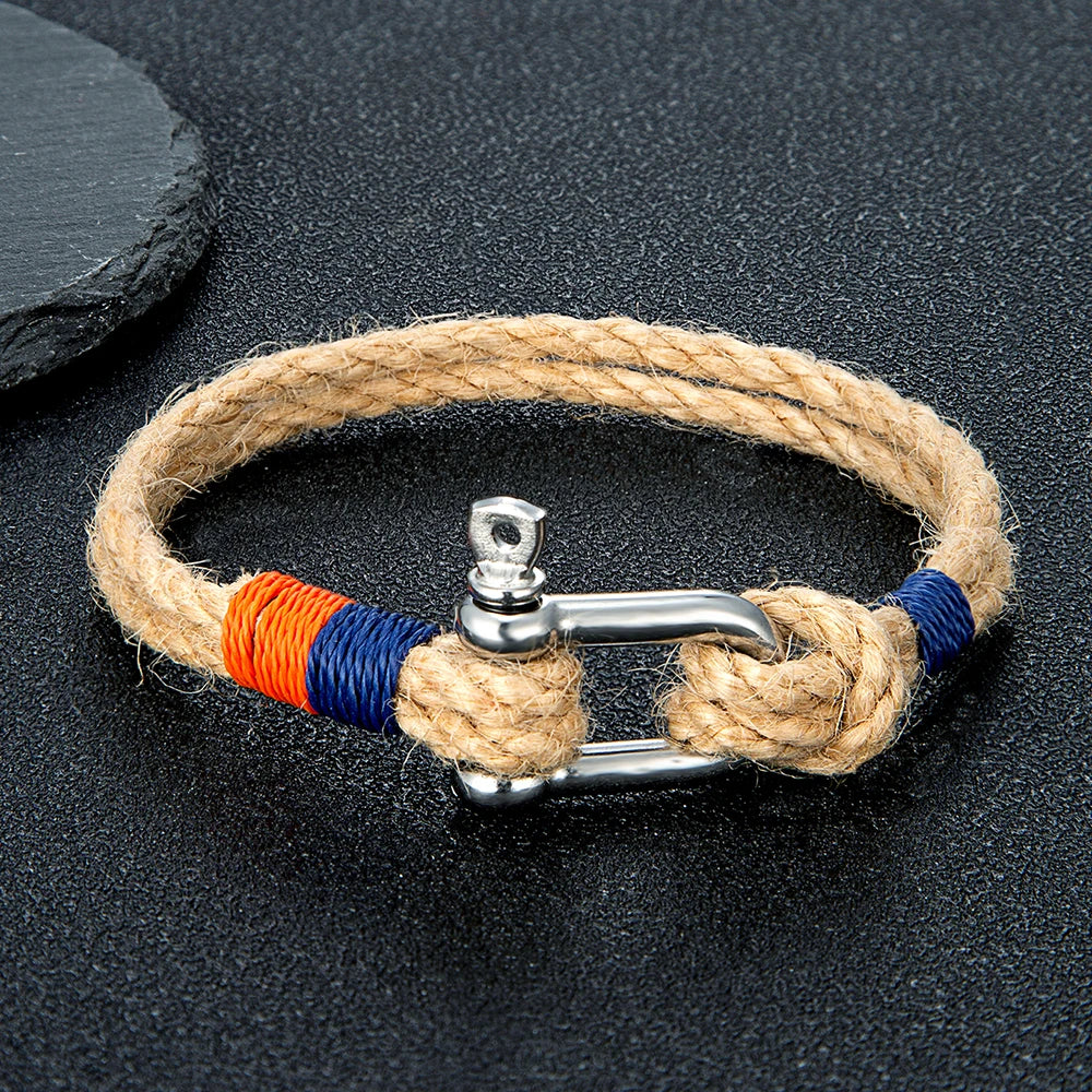 Hemp Rope Bracelet - Stainless Steel Shackle