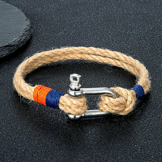 Hemp Rope Bracelet - Stainless Steel Shackle, 8 World Colors, 4 Sizes, Unisex