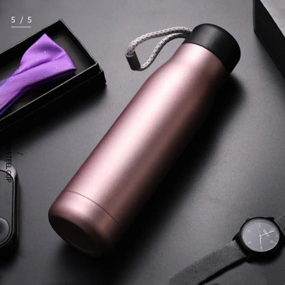 Vacuum Thermos Bottle - Stainless Steel, 550ml, Carry Rope, 5 Colors, Hot & Cold