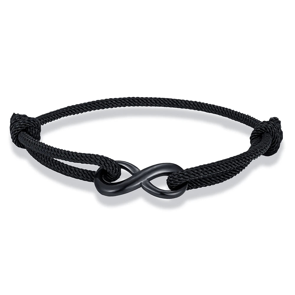 Infinity Duo Bracelet Adjustable Black Rope & Steel