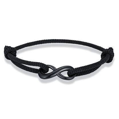 Infinity Duo Bracelet Adjustable Black Rope & Steel