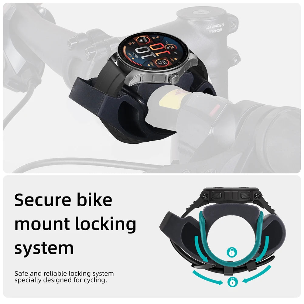 Silicone Bike Watch Mount - Universal Handlebar Holder, 22-35mm, Smartwatch Compatible