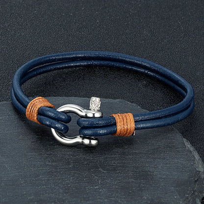 Horseshoe Shackle Leather Bracelet - Stainless Steel
