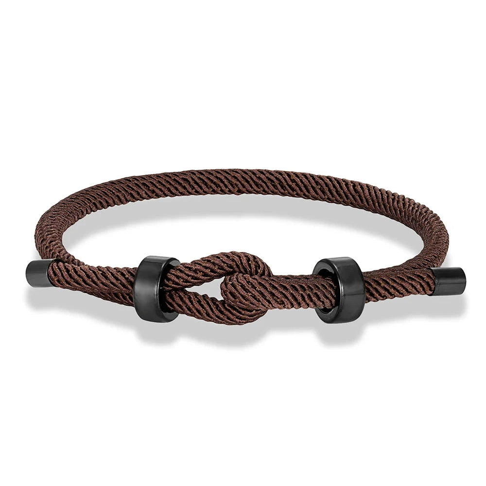 Adjustable Rope Bracelet Black Steel Charm, Waterproof & Durable deideas