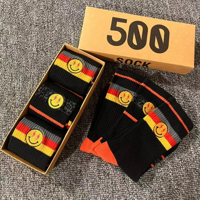 Striped Cotton Socks 3-Pack Gift Box – Unisex Skateboarding & Street Style