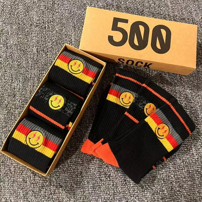 Striped Cotton Socks 3-Pack Gift Box – Unisex Skateboarding & Street Style