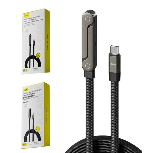240W Fast Charging Cable + Foldable Phone Stand - USB-C & USB-A 2-in-1