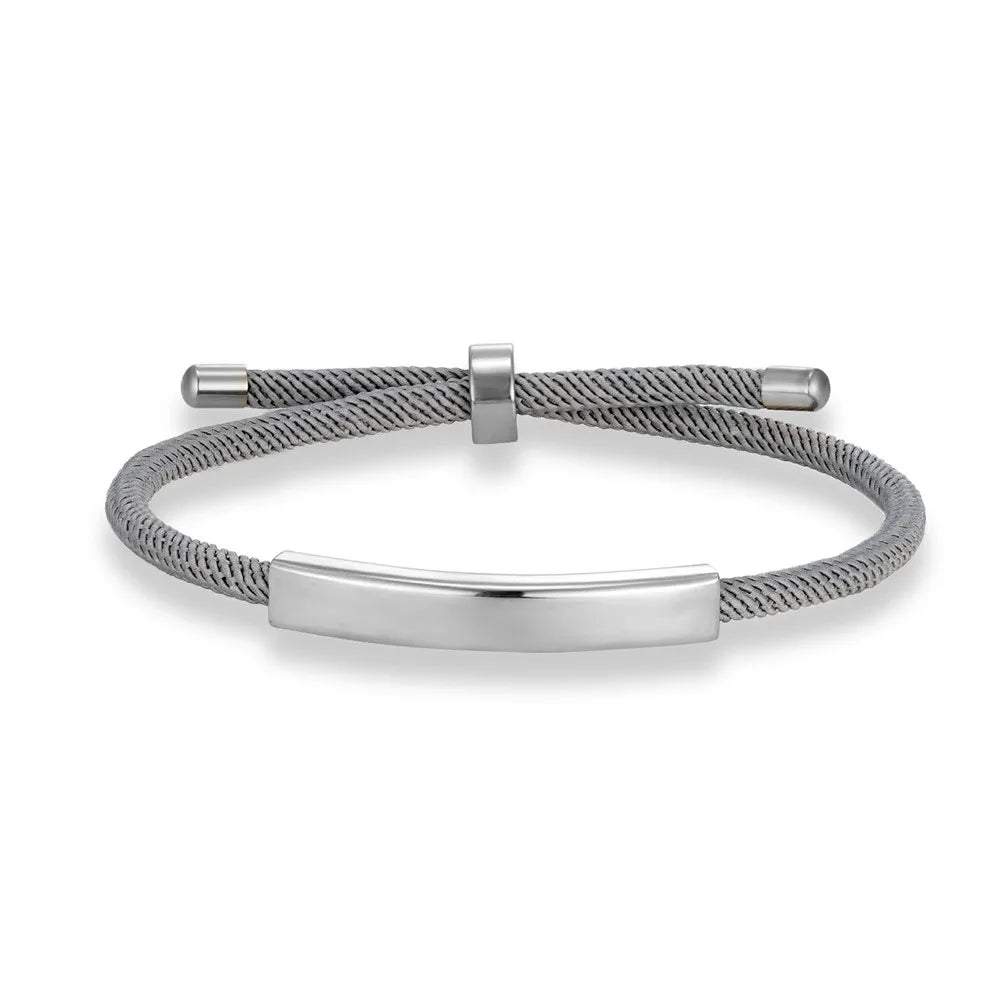 Custom Engraved Rope Bracelet - Stainless Steel, Adjustable, 15 Colors, Personalized