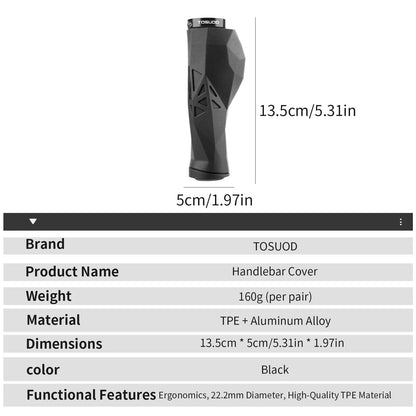 Ergonomic Bike Handlebar Grips - Aluminum + Rubber, 13.5cm, 184g/pair, 2 Colors
