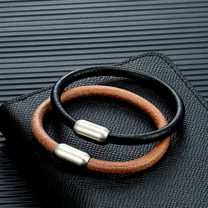 Pulsera de cuero auténtico – Broche magnético de acero inoxidable | Estilo vintage para hombre