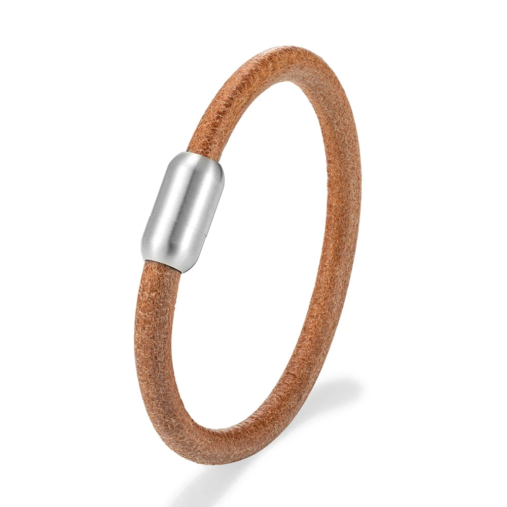 Pulsera de cuero auténtico – Broche magnético de acero inoxidable | Estilo vintage para hombre