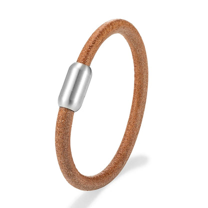 Pulsera de cuero auténtico – Broche magnético de acero inoxidable | Estilo vintage para hombre