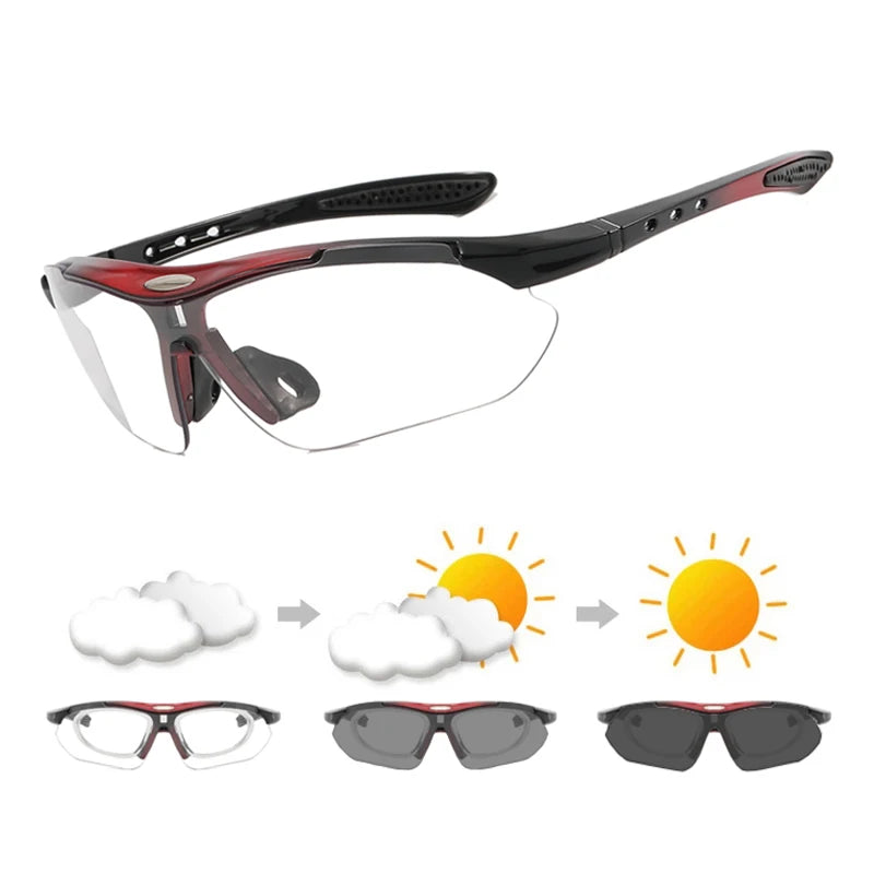 Photochromic Cycling Sunglasses - UV400, 152mm Wide, CE Certified, With/Without Case
