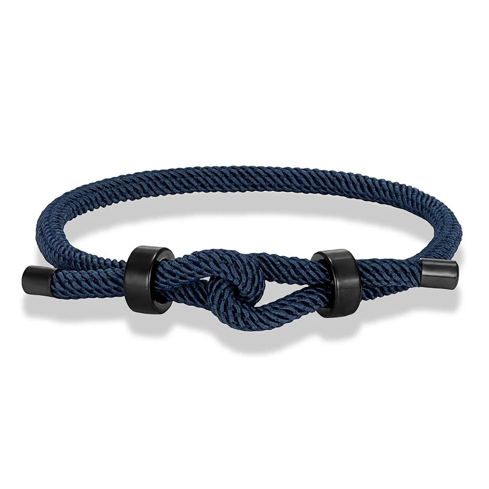 Adjustable Rope Bracelet Black Steel Charm, Waterproof & Durable deideas