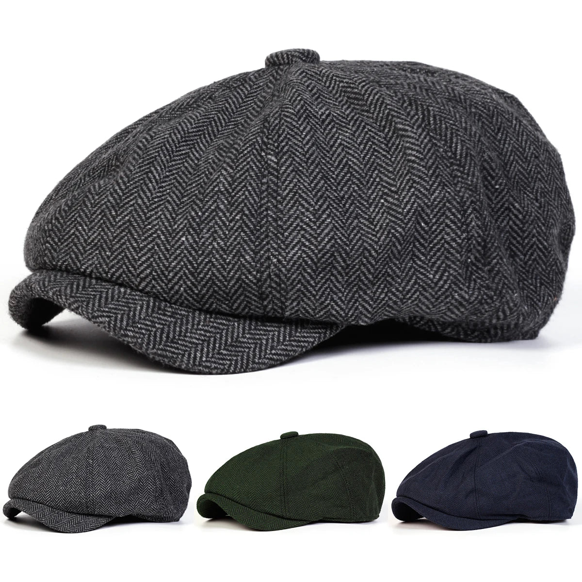 Retro Herringbone Newsboy Cap - British Painter's Beret Unisex