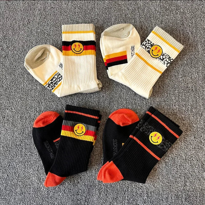 Striped Cotton Socks 3-Pack Gift Box – Unisex Skateboarding & Street Style