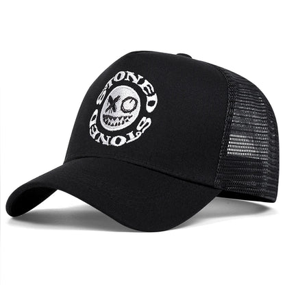 Smiley Face Embroidery Baseball Cap - Mesh Trucker, Adjustable, Unisex